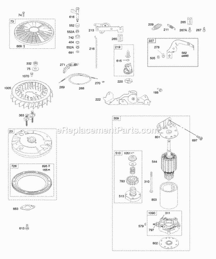 Controls Electric Starter Flywheel Governor Spring Diagram and Parts List for 446677-0125-B1  Briggs and Stratton Engine
